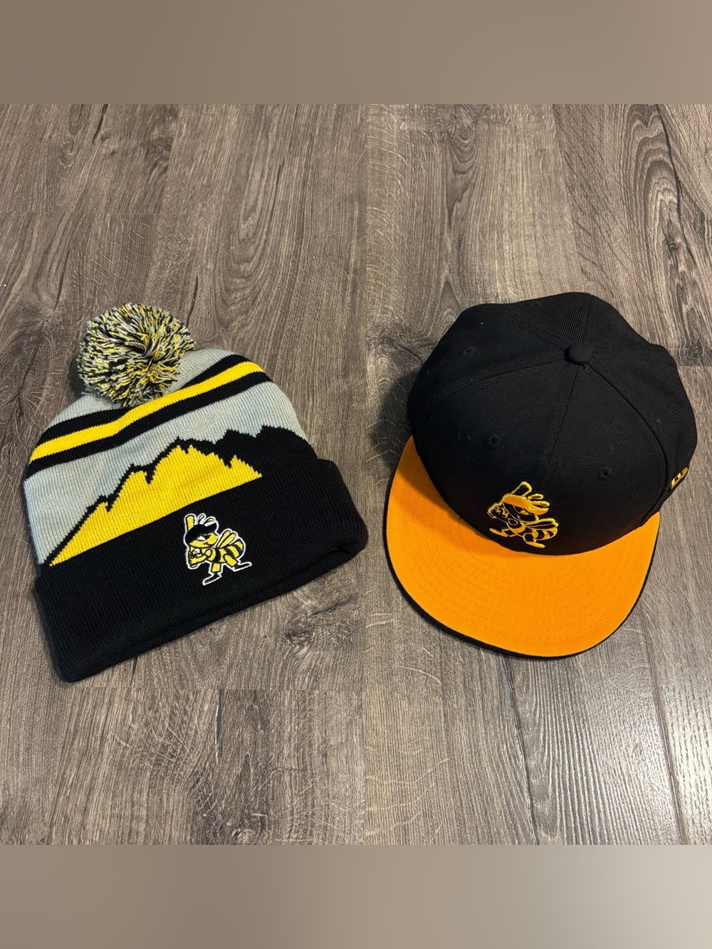 New Era Fitted Salt Lake Bees Baseball Hat size 7 1/4 & Beanie -Black & Yellow